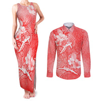 Polynesia Sea Turtle Couple Couples Matching Tank Maxi Dress and Long Sleeve Button Shirt Happy Valentine Day Red LT05 Red - Polynesian Pride