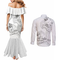 Polynesia Sea Turtle Couple Couples Matching Mermaid Dress and Long Sleeve Button Shirt Happy Valentine Day White LT05 - Polynesian Pride