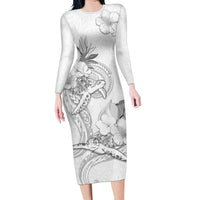 Polynesia Sea Turtle Couple Family Matching Long Sleeve Bodycon Dress and Hawaiian Shirt Happy Valentine Day White LT05 Mom's Dress White - Polynesian Pride