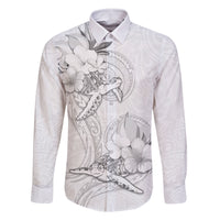 Polynesia Sea Turtle Couple Family Matching Off Shoulder Short Dress and Hawaiian Shirt Happy Valentine Day White LT05 Dad's Shirt - Long Sleeve White - Polynesian Pride