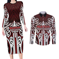 Custom Aotearoa Ngapuhi Couples Matching Long Sleeve Bodycon Dress and Long Sleeve Button Shirt Maori Tribal Pattern Mix Poutama