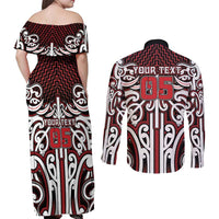 Custom Aotearoa Ngapuhi Couples Matching Off Shoulder Maxi Dress and Long Sleeve Button Shirt Maori Tribal Pattern Mix Poutama