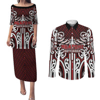 Custom Aotearoa Ngapuhi Couples Matching Puletasi and Long Sleeve Button Shirt Maori Tribal Pattern Mix Poutama