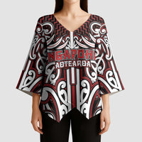 Custom Aotearoa Ngapuhi Kimono Sleeve Blouse Maori Tribal Pattern Mix Poutama