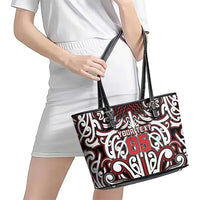 Custom Aotearoa Ngapuhi Leather Tote Bag Maori Tribal Pattern Mix Poutama