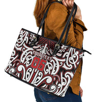 Custom Aotearoa Ngapuhi Leather Tote Bag Maori Tribal Pattern Mix Poutama