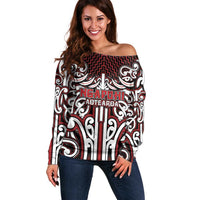 Custom Aotearoa Ngapuhi Off Shoulder Sweater Maori Tribal Pattern Mix Poutama