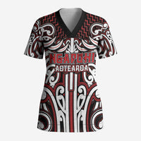 Custom Aotearoa Ngapuhi Scrub Top Maori Tribal Pattern Mix Poutama
