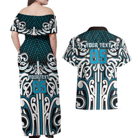 Custom Aotearoa Ngati Porou Couples Matching Off Shoulder Maxi Dress and Hawaiian Shirt Maori Tribal Pattern Mix Poutama