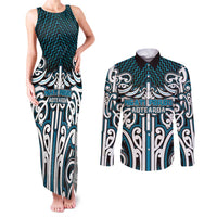 Custom Aotearoa Ngati Porou Couples Matching Tank Maxi Dress and Long Sleeve Button Shirt Maori Tribal Pattern Mix Poutama