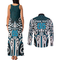 Custom Aotearoa Ngati Porou Couples Matching Tank Maxi Dress and Long Sleeve Button Shirt Maori Tribal Pattern Mix Poutama