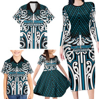 Custom Aotearoa Ngati Porou Family Matching Long Sleeve Bodycon Dress and Hawaiian Shirt Maori Tribal Pattern Mix Poutama
