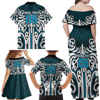 Custom Aotearoa Ngati Porou Family Matching Off Shoulder Maxi Dress and Hawaiian Shirt Maori Tribal Pattern Mix Poutama