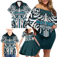 Custom Aotearoa Ngati Porou Family Matching Off Shoulder Short Dress and Hawaiian Shirt Maori Tribal Pattern Mix Poutama