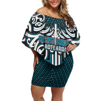 Custom Aotearoa Ngati Porou Family Matching Off Shoulder Short Dress and Hawaiian Shirt Maori Tribal Pattern Mix Poutama