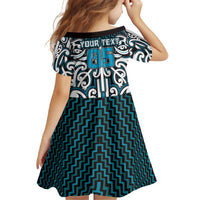 Custom Aotearoa Ngati Porou Kid Short Sleeve Dress Maori Tribal Pattern Mix Poutama