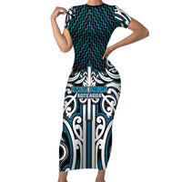 Custom Aotearoa Ngati Porou Short Sleeve Bodycon Dress Maori Tribal Pattern Mix Poutama