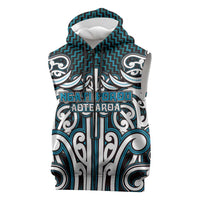 Custom Aotearoa Ngati Porou Sleeveless Zip Hoodie Maori Tribal Pattern Mix Poutama