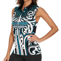 Custom Aotearoa Ngati Porou Women Sleeveless Polo Shirt Maori Tribal Pattern Mix Poutama