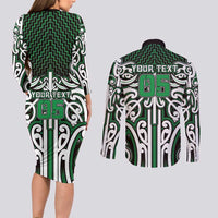 Custom Aotearoa Ngai Tahu Couples Matching Long Sleeve Bodycon Dress and Long Sleeve Button Shirt Maori Tribal Pattern Mix Poutama