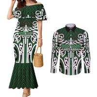 Custom Aotearoa Ngai Tahu Couples Matching Mermaid Dress and Long Sleeve Button Shirt Maori Tribal Pattern Mix Poutama