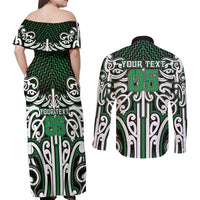 Custom Aotearoa Ngai Tahu Couples Matching Off Shoulder Maxi Dress and Long Sleeve Button Shirt Maori Tribal Pattern Mix Poutama