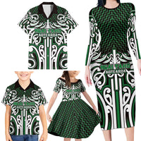 Custom Aotearoa Ngai Tahu Family Matching Long Sleeve Bodycon Dress and Hawaiian Shirt Maori Tribal Pattern Mix Poutama
