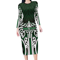 Custom Aotearoa Ngai Tahu Family Matching Long Sleeve Bodycon Dress and Hawaiian Shirt Maori Tribal Pattern Mix Poutama