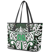 Custom Aotearoa Ngai Tahu Leather Tote Bag Maori Tribal Pattern Mix Poutama