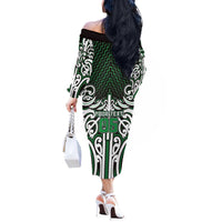 Custom Aotearoa Ngai Tahu Off The Shoulder Long Sleeve Dress Maori Tribal Pattern Mix Poutama
