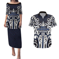 Custom Aotearoa Ngati Tuwharetoa Couples Matching Puletasi and Hawaiian Shirt Maori Tribal Pattern Mix Poutama