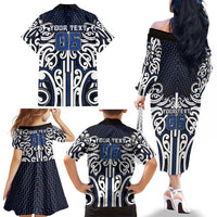 Custom Aotearoa Ngati Tuwharetoa Family Matching Off The Shoulder Long Sleeve Dress and Hawaiian Shirt Maori Tribal Pattern Mix Poutama