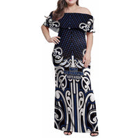 Custom Aotearoa Ngati Tuwharetoa Family Matching Off Shoulder Maxi Dress and Hawaiian Shirt Maori Tribal Pattern Mix Poutama
