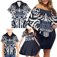 Custom Aotearoa Ngati Tuwharetoa Family Matching Off Shoulder Short Dress and Hawaiian Shirt Maori Tribal Pattern Mix Poutama