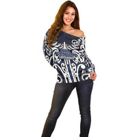 Custom Aotearoa Ngati Tuwharetoa Off Shoulder Sweater Maori Tribal Pattern Mix Poutama LT05 - Polynesian Pride