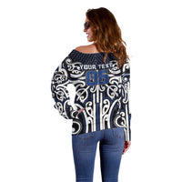 Custom Aotearoa Ngati Tuwharetoa Off Shoulder Sweater Maori Tribal Pattern Mix Poutama LT05 - Polynesian Pride