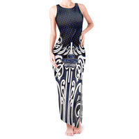 Custom Aotearoa Ngati Tuwharetoa Tank Maxi Dress Maori Tribal Pattern Mix Poutama LT05 Women Navy - Polynesian Pride