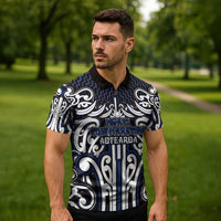 Custom Aotearoa Ngati Tuwharetoa Zipper Polo Shirt Maori Tribal Pattern Mix Poutama