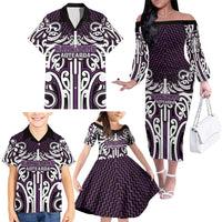 Custom Aotearoa Rangitane Family Matching Off The Shoulder Long Sleeve Dress and Hawaiian Shirt Maori Tribal Pattern Mix Poutama