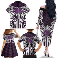 Custom Aotearoa Rangitane Family Matching Off The Shoulder Long Sleeve Dress and Hawaiian Shirt Maori Tribal Pattern Mix Poutama