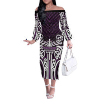 Custom Aotearoa Rangitane Family Matching Off The Shoulder Long Sleeve Dress and Hawaiian Shirt Maori Tribal Pattern Mix Poutama