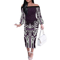Custom Aotearoa Rangitane Off The Shoulder Long Sleeve Dress Maori Tribal Pattern Mix Poutama