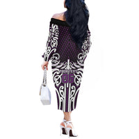 Custom Aotearoa Rangitane Off The Shoulder Long Sleeve Dress Maori Tribal Pattern Mix Poutama