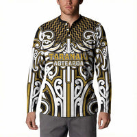Custom Aotearoa Taranaki Button Sweatshirt Maori Tribal Pattern Mix Poutama
