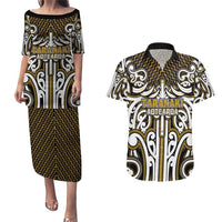Custom Aotearoa Taranaki Couples Matching Puletasi and Hawaiian Shirt Maori Tribal Pattern Mix Poutama