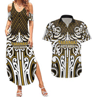 Custom Aotearoa Taranaki Couples Matching Summer Maxi Dress and Hawaiian Shirt Maori Tribal Pattern Mix Poutama