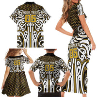Custom Aotearoa Taranaki Family Matching Short Sleeve Bodycon Dress and Hawaiian Shirt Maori Tribal Pattern Mix Poutama