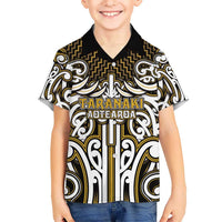 Custom Aotearoa Taranaki Kid Hawaiian Shirt Maori Tribal Pattern Mix Poutama
