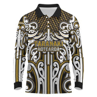 Custom Aotearoa Taranaki Long Sleeve Polo Shirt Maori Tribal Pattern Mix Poutama LT05 Yellow - Polynesian Pride