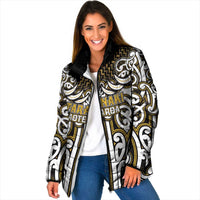 Custom Aotearoa Taranaki Padded Jacket Maori Tribal Pattern Mix Poutama LT05 Women Yellow - Polynesian Pride